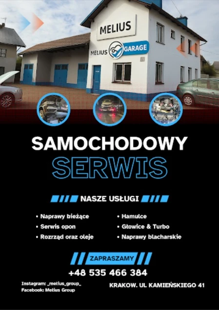 Reklama warsztatu samochodowego Melius Garage Kraków usługi mechaniczne